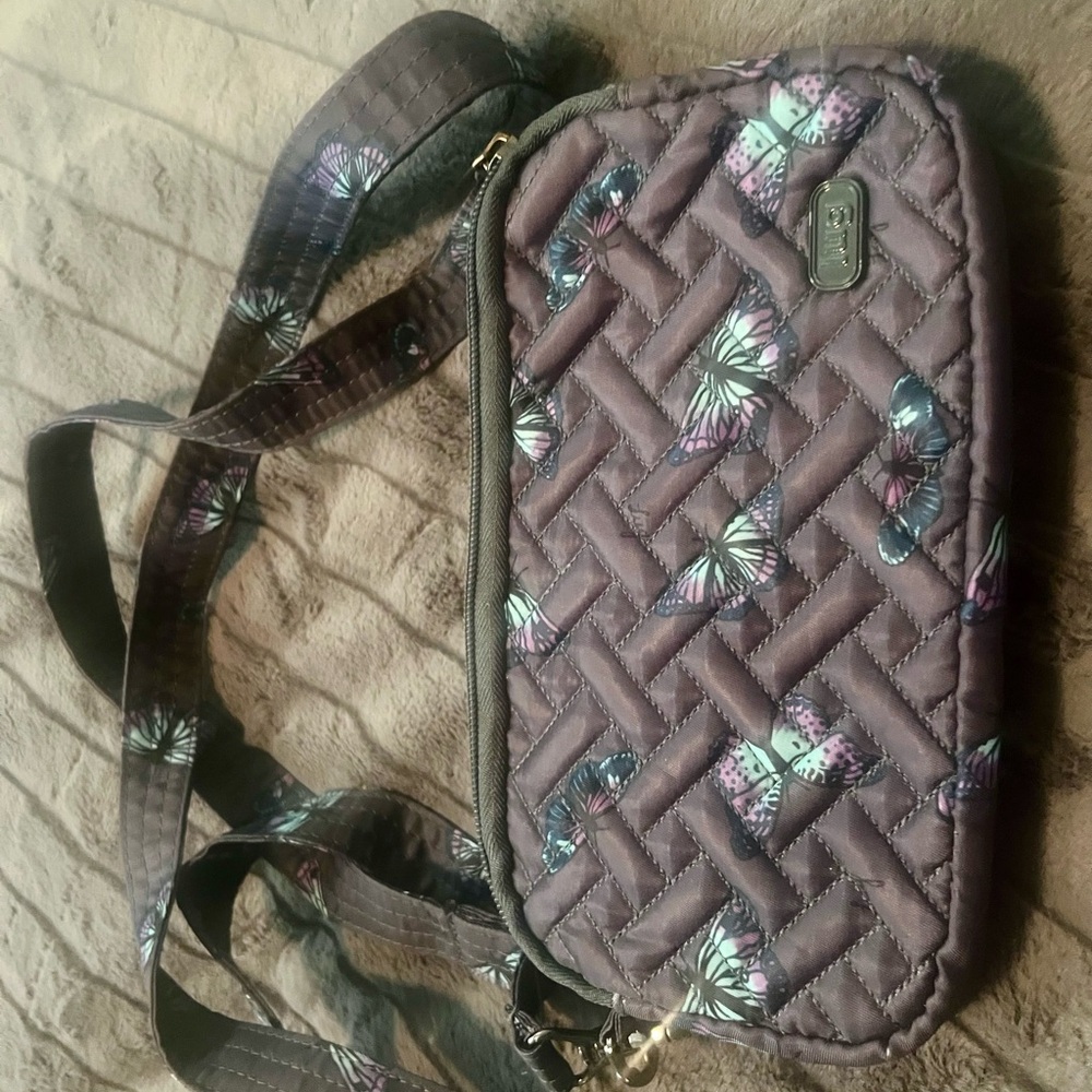 Lug Quilted Crossbody Bag with Butterfly Design